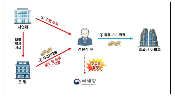 사업자 대출 용도 외 유용 관련 탈루사례 - 사업자 대출과 수입금액 누락한 자금으로 초고가 아파트 취득